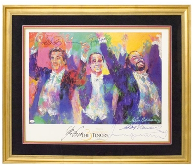 The Three Tenors Leroy Neiman Signed & Framed Large Print - Signed By Neiman, Pavarotti, Carreras, Domingo, & Levine